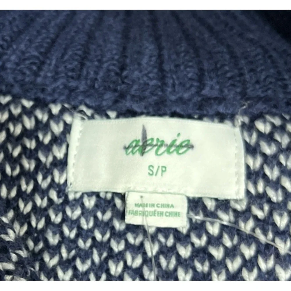 New Aerie Knit LOVE 1/4 Zip Blue Oversized  Pullover Sweater Fair Isle Size S - Picture 5 of 10